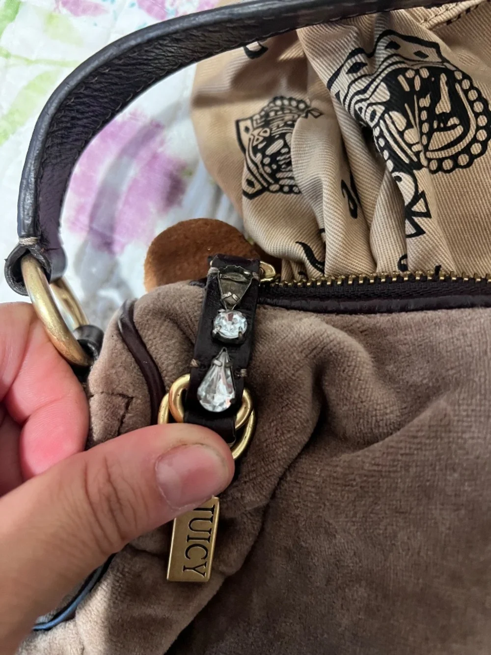Vintage velvet Juicy Couture bag with flower detail